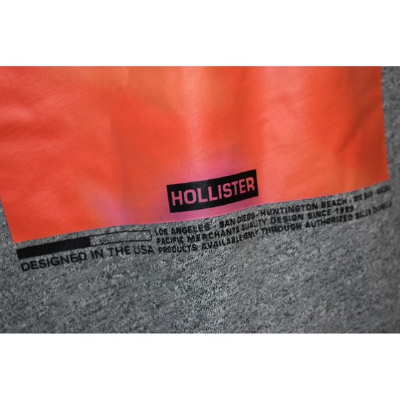 Hollister Hoodie Mens Medium Gray Graphic Pullover Sweatshirt - Picture 6 of 11